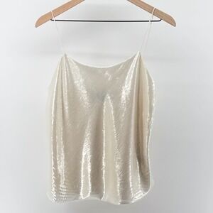 Michael Lo Sordo Ivory Metallic Velvet Camisole Size 10 Luxury Designer Top Y2K